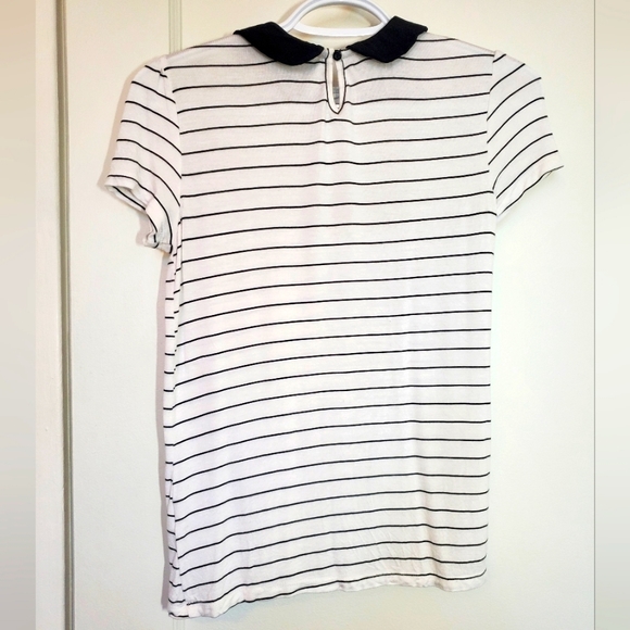 Black and White Stripped Collard T-Shirt Size XS - Picture 2 of 2